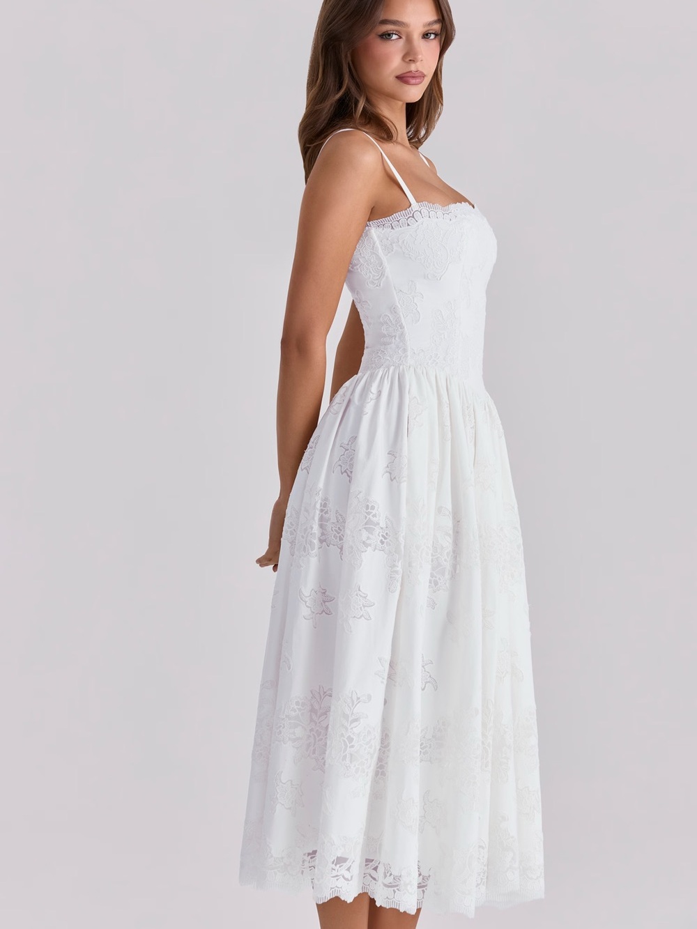 House of CB Chloe White Custom Lace + Cotton Midi Sundress - Picture 7 of 14